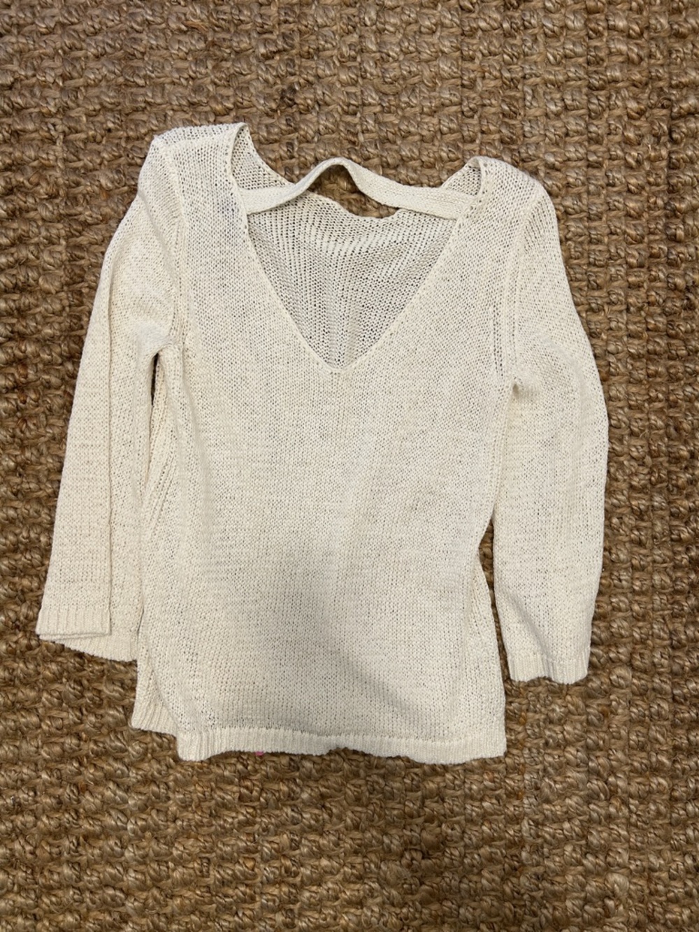 LOFT Ivory V-Back Lightweight Knit Sweater